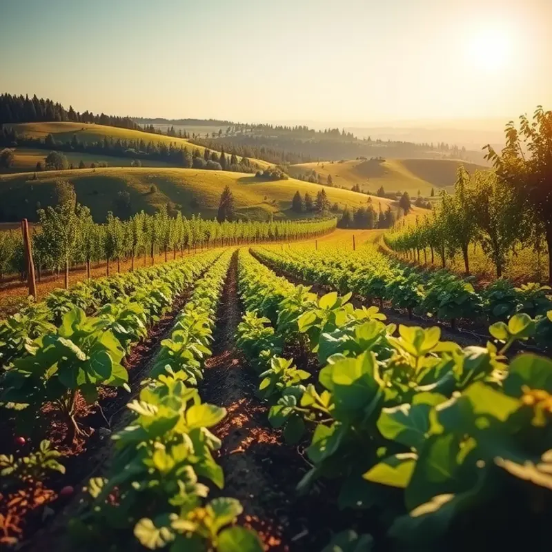 A serene orchard bursting with vibrant fruits and vegetables, symbolizing the importance of fresh produce and nutrition.