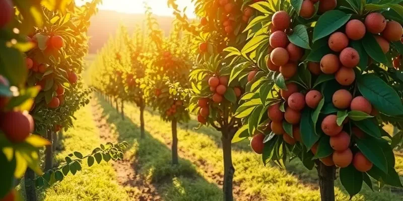 An orchard with blooming fruits and nuts, exemplifying the connection between nature and healthy eating.