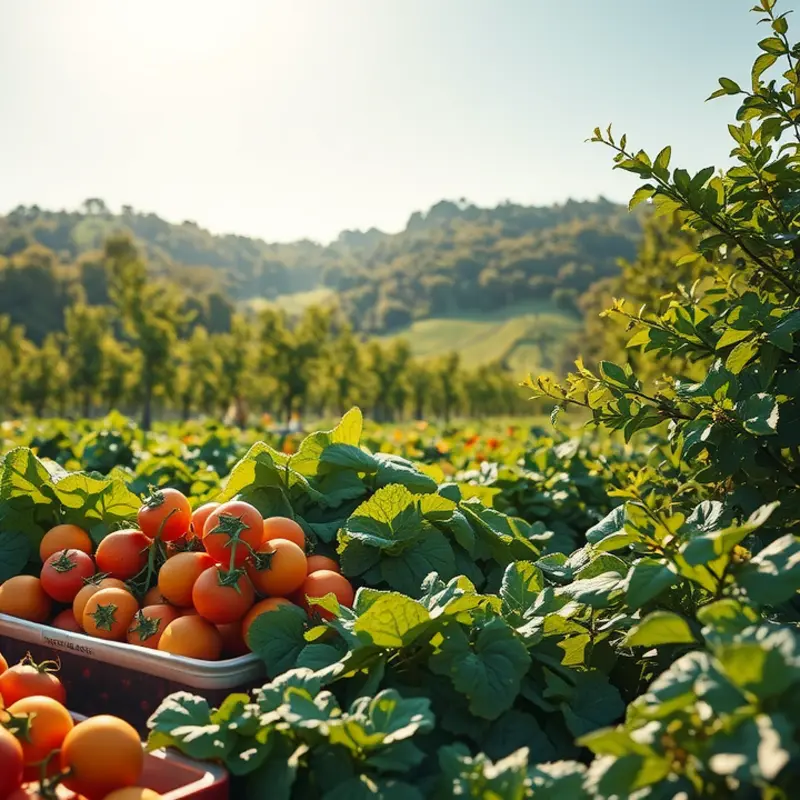 A vibrant sunlit field with abundant organic produce.