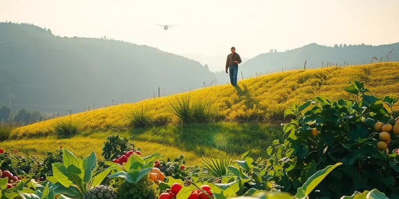 A sunlit field abundant with vibrant vegetables and fruits, symbolizing nourishment and emotional health.