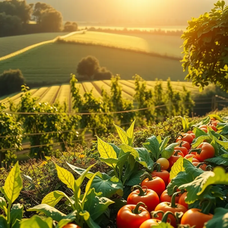 A serene landscape showcasing the abundance of organic crops.