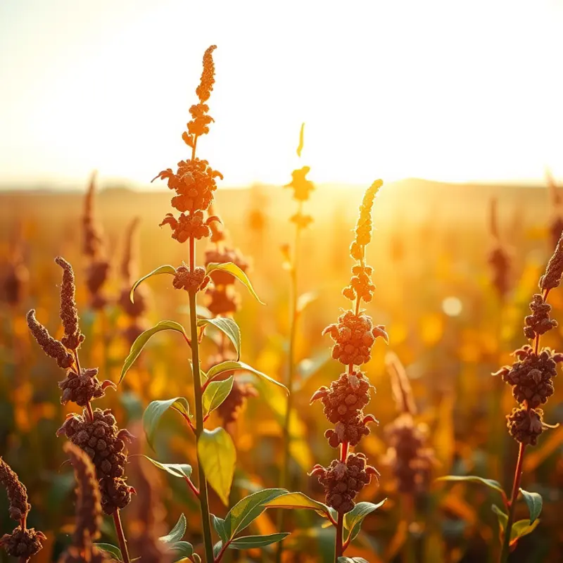 A sunlit field featuring vibrant cinnamon plants, highlighting natural organic elements.
