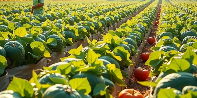 A blissful landscape filled with colorful fruits and vegetables in a sunlit field.