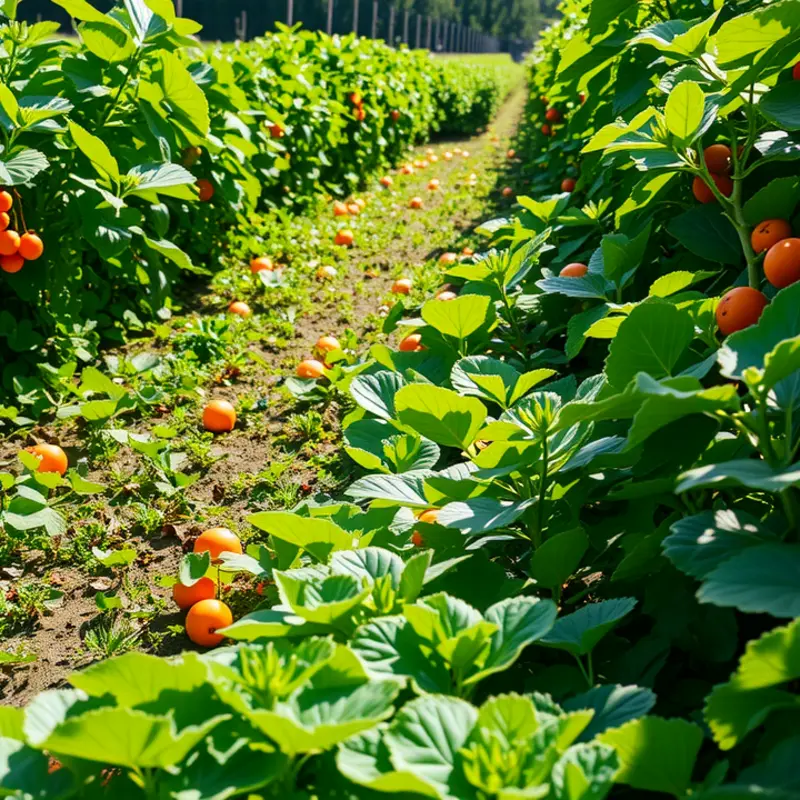 A vibrant field full of organic produce, showcasing the freshest ingredients.