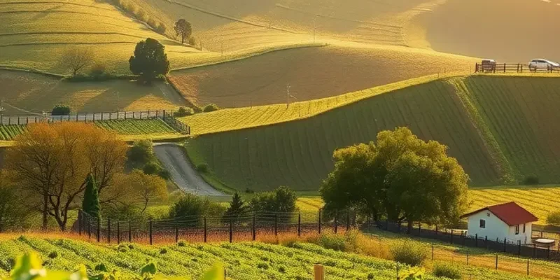 A lush, sunlit field featuring an abundance of healthy vegetables and fruits.