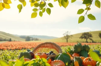 A beautiful field filled with organic vegetables under soft sunlight.