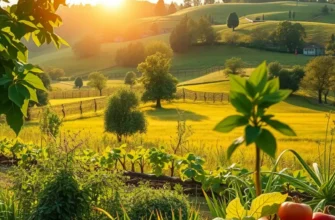 Scenic sunlit field showcasing vibrant fruits and vegetables, epitomizing natural health and nutrition.