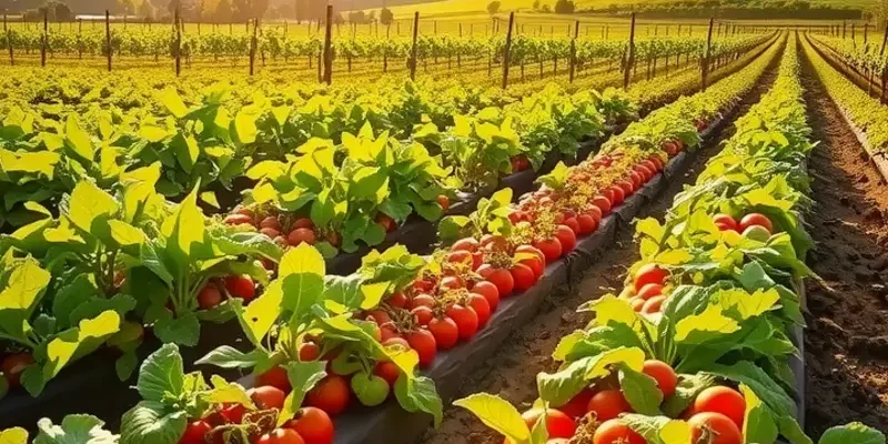 A vivid landscape filled with fresh vegetables and fruits, embodying the essence of culinary symbolism in festivals.