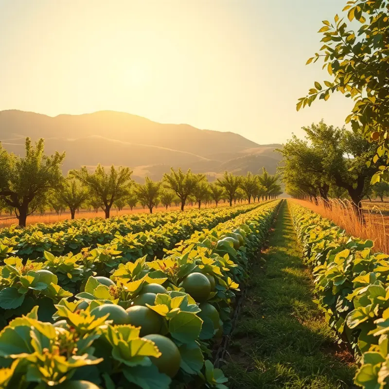 A serene landscape showcasing the beauty of organic produce in a sunlit field.