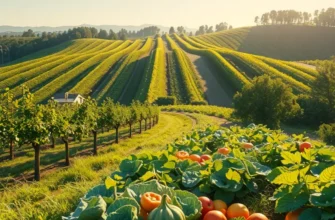 Photorealistic desert landscape showcasing a sunlit field filled with fresh vegetables and fruits.