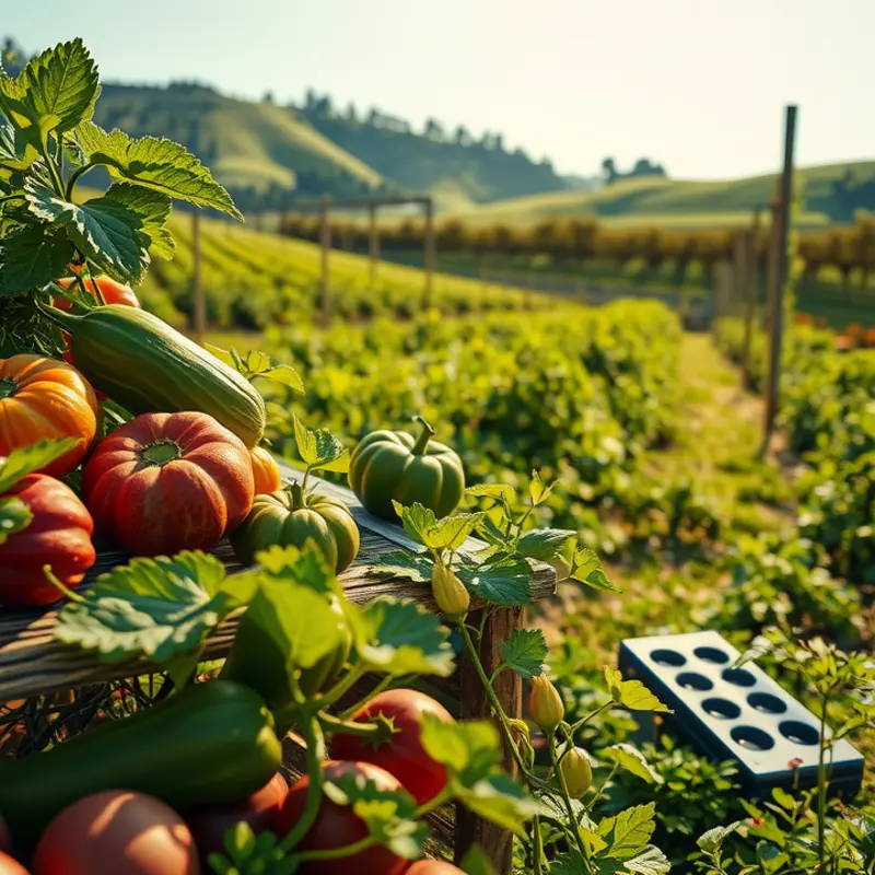 A lush orchard showcasing abundant produce under soft sunlight.