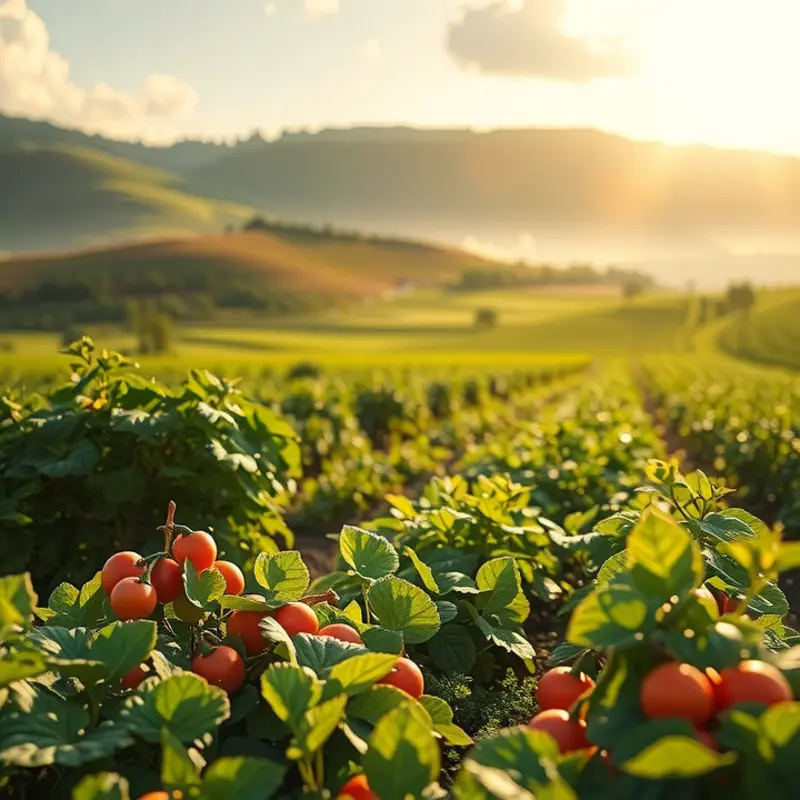 A serene orchard filled with vibrant vegetables and fruits representing healthy meal options.