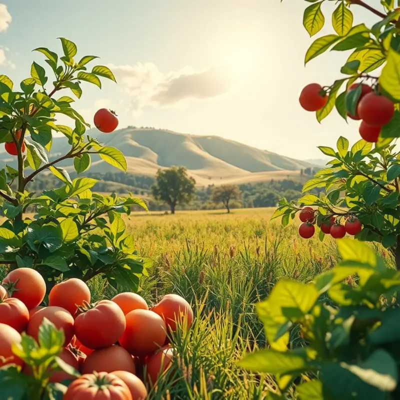 A sunlit orchard abundant in fresh produce, reflecting the essence of soy-free cooking.