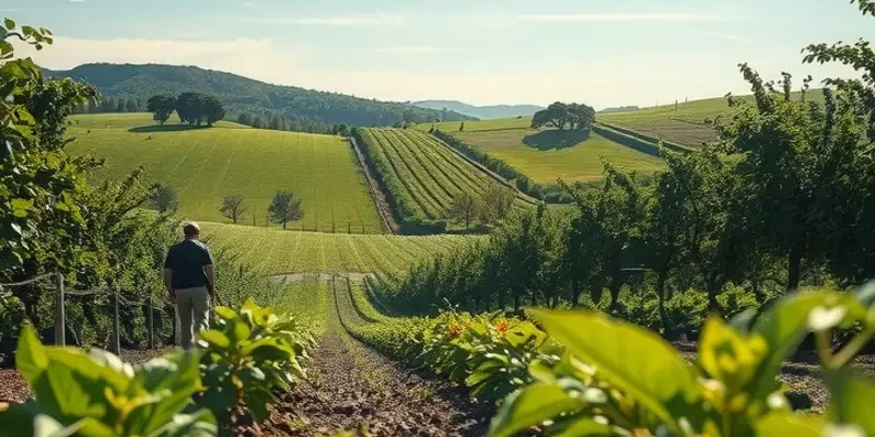 A lush, sunlit landscape teeming with organic produce, embodying the freshness of water sources.