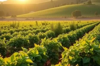 A vibrant landscape with rich greenery and colorful organic produce.