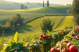 A vibrant landscape filled with organic fruits and vegetables, symbolizing freshness and sustainability.