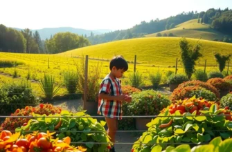 A lush landscape highlighting the abundance of organic fruits and vegetables, ideal for healthy culinary practices.