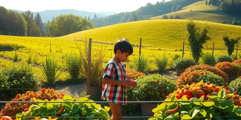 A lush landscape highlighting the abundance of organic fruits and vegetables, ideal for healthy culinary practices.