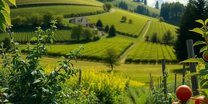 A sunlit field adorned with various fruits and vegetables showcasing natural abundance.