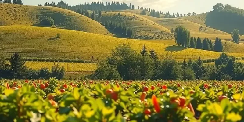 A scenic view of a field featuring healthy foods representing time-restricted vegan eating.