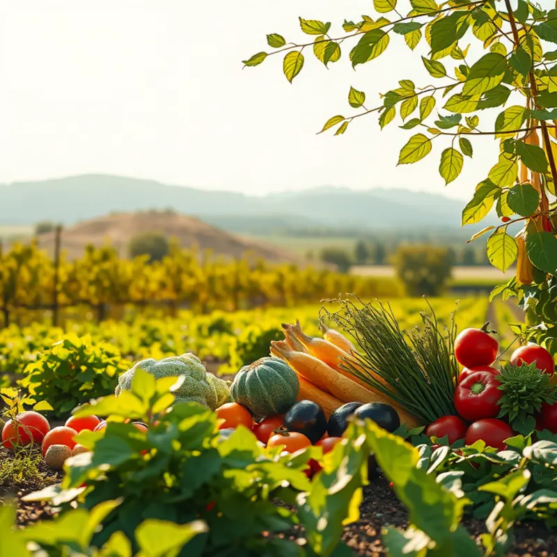A beautiful landscape illustrating fresh, organic produce reminiscent of family meals.