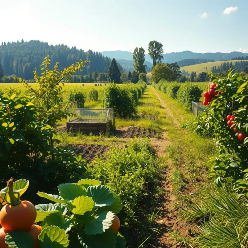 A sunlit orchard filled with vibrant fruits and vegetables, reflecting the abundance of healthy nutrition.