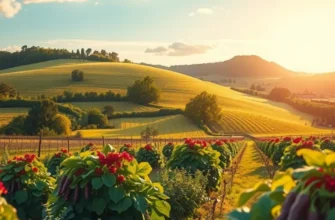 Photorealistic landscape of an organic vegetable field, rich in greenery and vibrant produce.