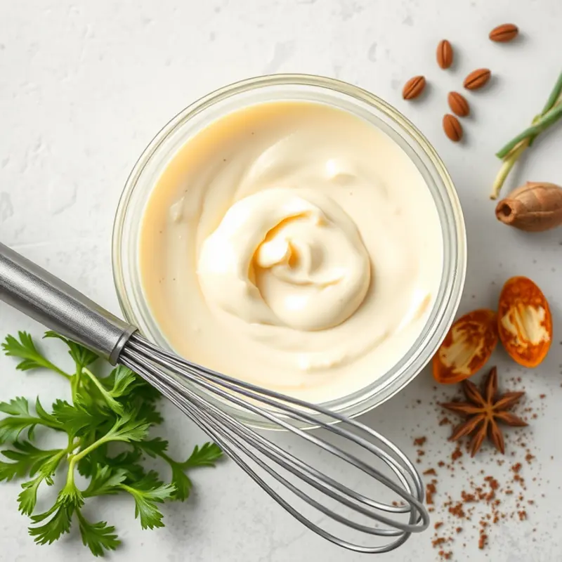 Essential ingredients for crafting homemade mayonnaise.