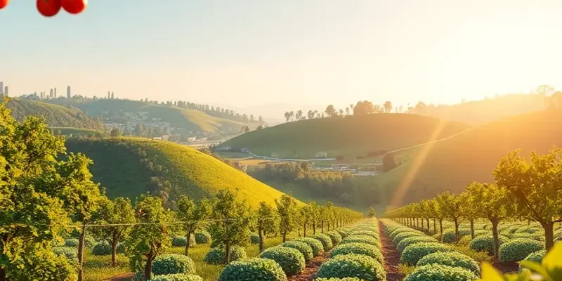 Photorealistic landscape showcasing nature with emphasis on healthy fruit storage.