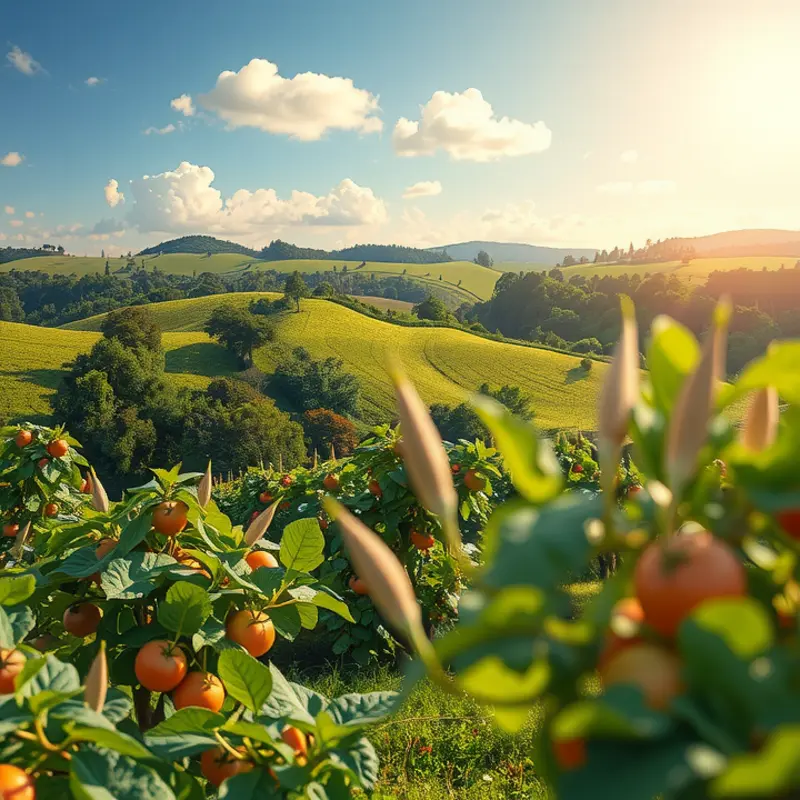A serene landscape showcasing vibrant vegetables growing in a sunlit field.