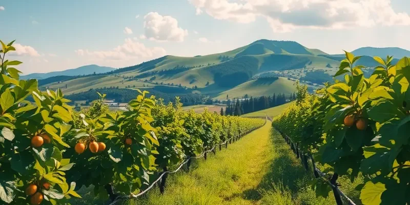 A scenic view of a sunlit field showcasing organic vegetables and fruits, representing the abundance of global fermentation traditions.