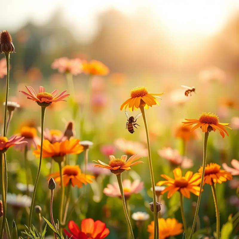 Vibrant wildflower field, a haven for bees creating exquisite honey.