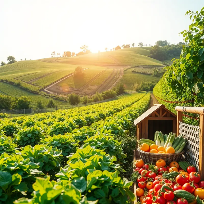 A vibrant field showcasing the abundance of organic legumes under warm sunlight.