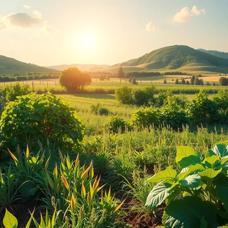 A sunlit field showcasing vibrant organic produce.