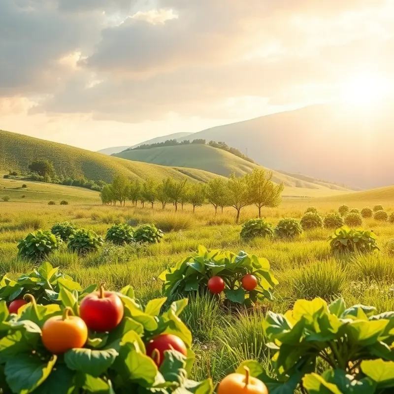 A sunlit field showcasing vibrant organic produce.