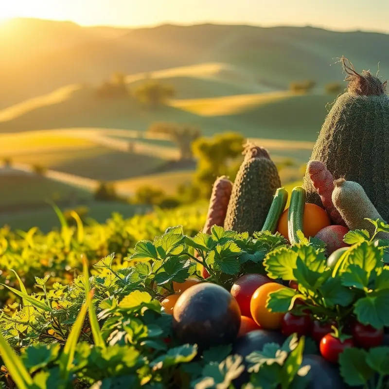 A sunlit field showcasing vibrant fruits and vegetables, symbolizing the abundance of folate-rich foods.