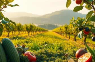 Photorealistic landscape combining natural elements with nutrition-focused imagery.