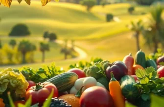 A natural landscape filled with vibrant plants and fruits, emphasizing the theme of healthy nutrition.