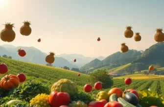 A scenic landscape depicting a sunlit field with abundant healthy produce representing nutrition.
