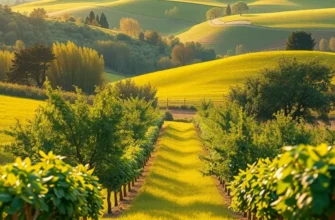 A stunning view of a sunlit field rich in fruit and vegetables, promoting healthy eating.