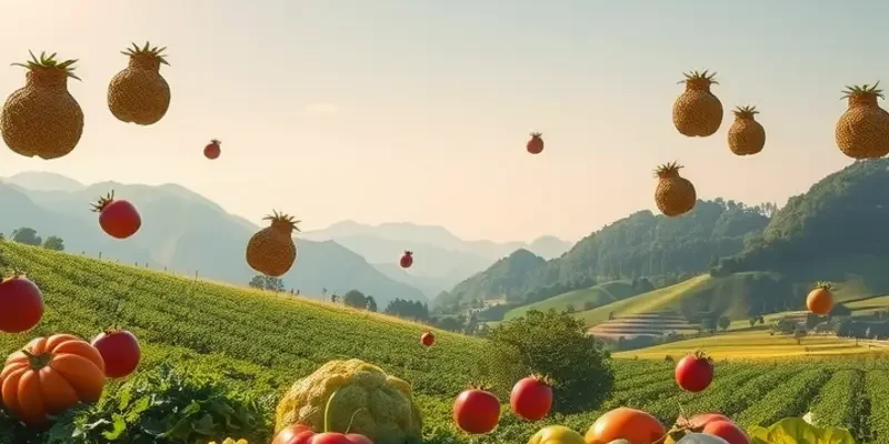 A scenic landscape depicting a sunlit field with abundant healthy produce representing nutrition.