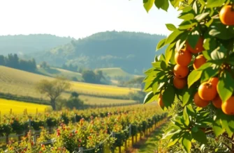A sunlit field showcasing a variety of fruits and vegetables in a lush environment.