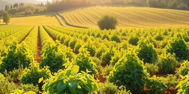A scenic view of an orchard with fresh vegetables and fruits representing healthy nutrition.