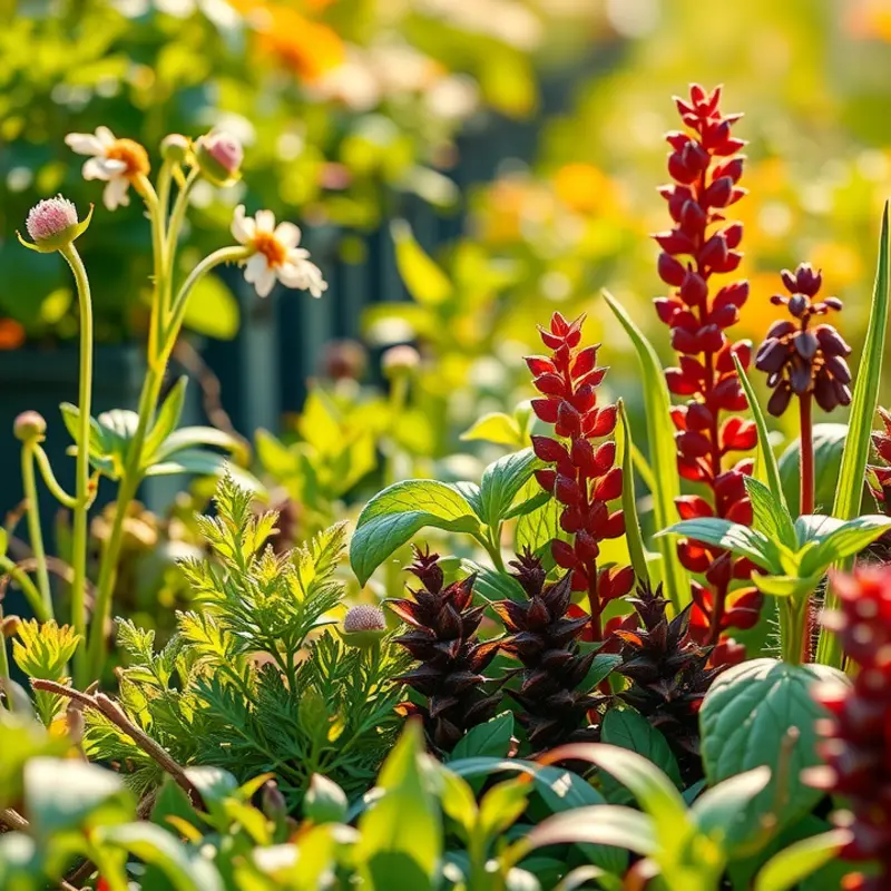 A lush garden filled with vibrant herbs and spices essential for flavorful sauces.