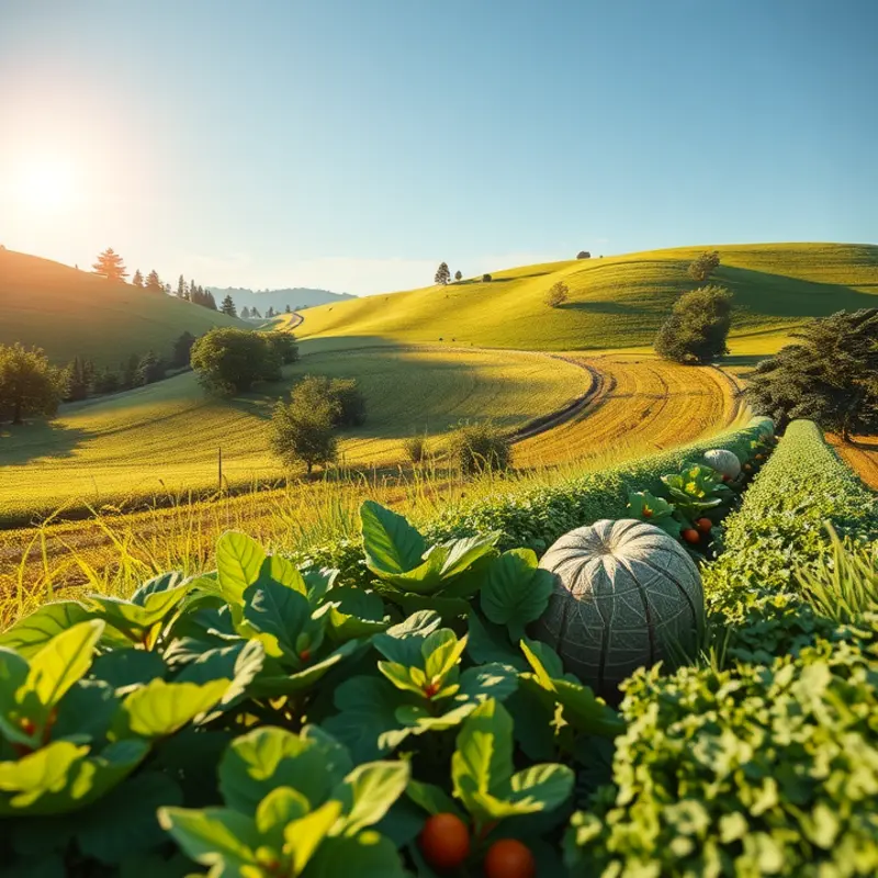 A vibrant sunlit orchard full of fresh produce.