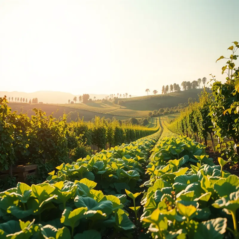 A sunlit orchard filled with bright fruits and vegetables highlighting nature’s colors.