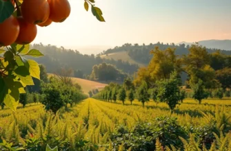 A beautiful landscape featuring an abundant field of organic fruits and vegetables.