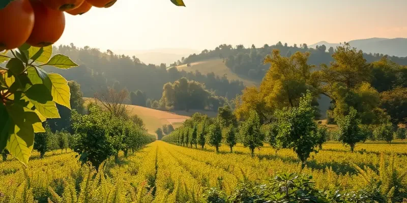 A beautiful landscape featuring an abundant field of organic fruits and vegetables.