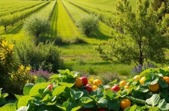 A sunny field filled with fruits and vegetables symbolizing healthy hydration.