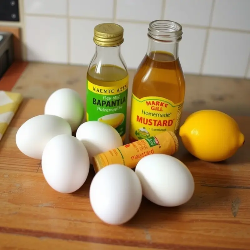 Essential ingredients for crafting homemade mayonnaise.